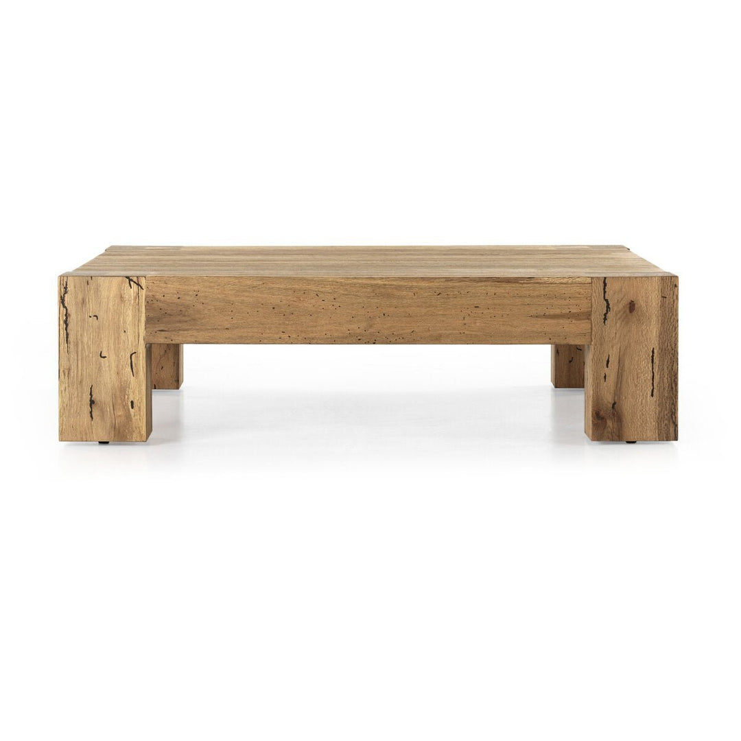 Abaso Coffee Table in Rustic Wormwood Oak front studio view - Whats New Furniture Portland OR