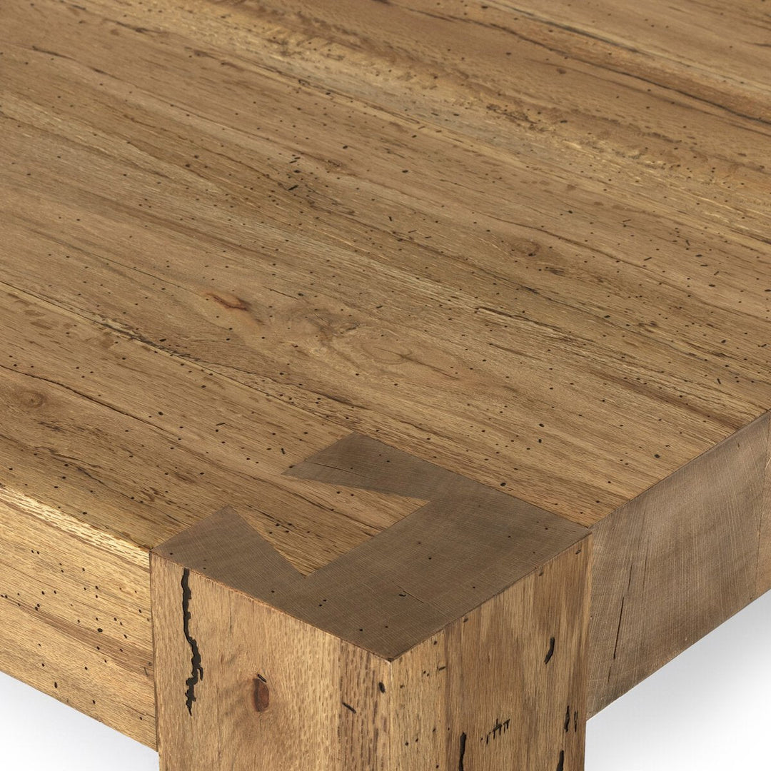 Abaso Coffee Table in Rustic Wormwood Oak detail view - Whats New Furniture Portland OR
