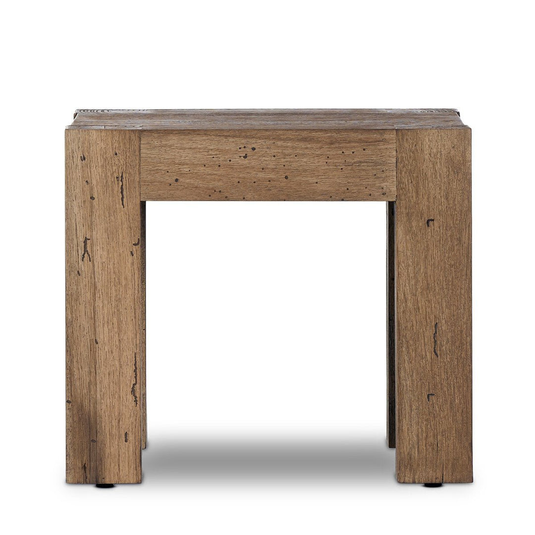 Abaso End Table in Rustic Wormwood Oak detail view - Whats New Furniture Portland OR