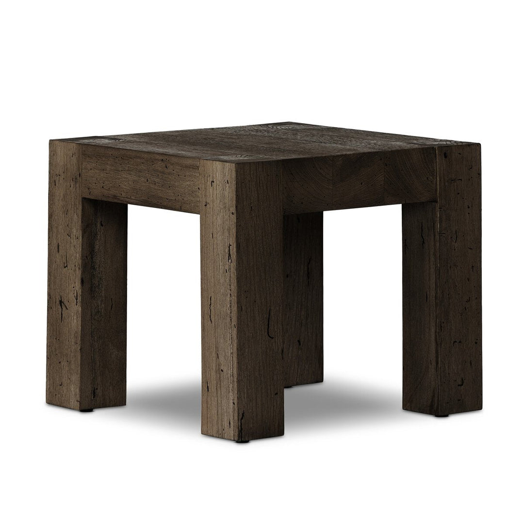Abaso End Table in Ebony Rustic Wormwood Oak three-quarter view - Whats New Furniture Portland OR