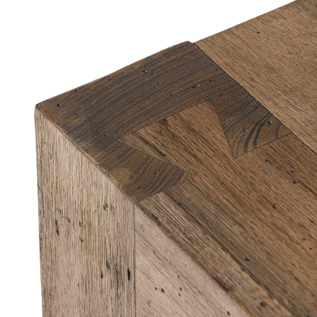 Abaso End Table in Rustic Wormwood Oak detail view - Whats New Furniture Portland OR
