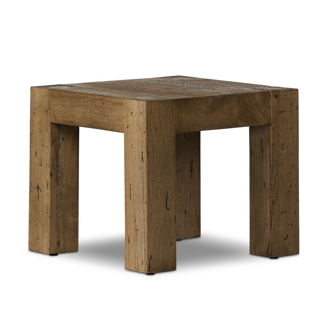 Abaso End Table in Rustic Wormwood Oak three-quarter view - Whats New Furniture Portland OR