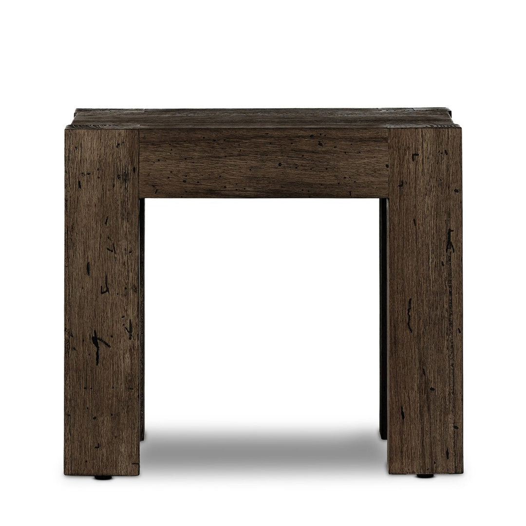 Abaso End Table in Ebony Rustic Wormwood Oak front studio view - Whats New Furniture Portland OR
