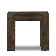 Abaso End Table in Ebony Rustic Wormwood Oak front studio view - Whats New Furniture Portland OR