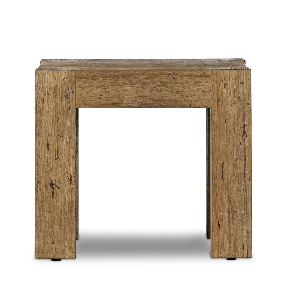 Abaso End Table in Rustic Wormwood Oak front studio view - Whats New Furniture Portland OR