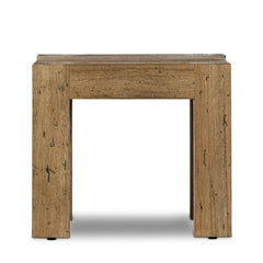 Abaso End Table in Rustic Wormwood Oak front studio view - Whats New Furniture Portland OR