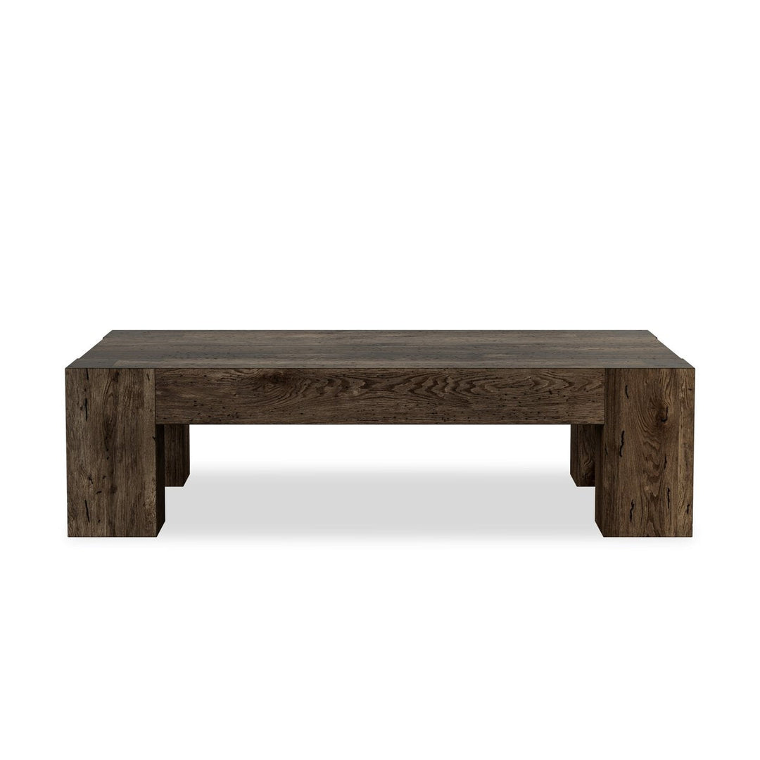 Abaso Rectangular Coffee Table in Ebony Rustic Wormwood Oak / Smoked Oak Veneer front studio view - Whats New Furniture Portland OR