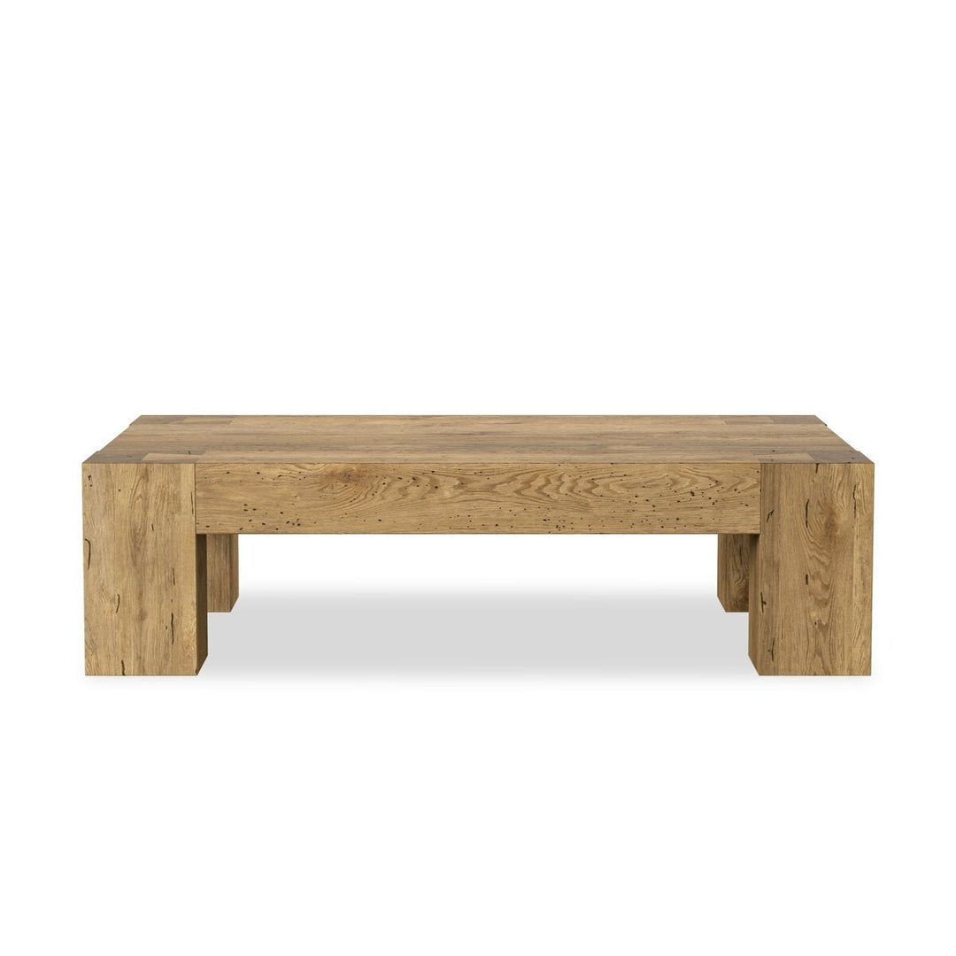 Abaso Rectangular Coffee Table in Rustic Wormwood Oak / Smoked Oak Veneer front studio view - Whats New Furniture Portland OR