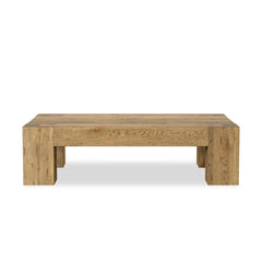 Abaso Rectangular Coffee Table in Rustic Wormwood Oak / Smoked Oak Veneer front studio view - Whats New Furniture Portland OR
