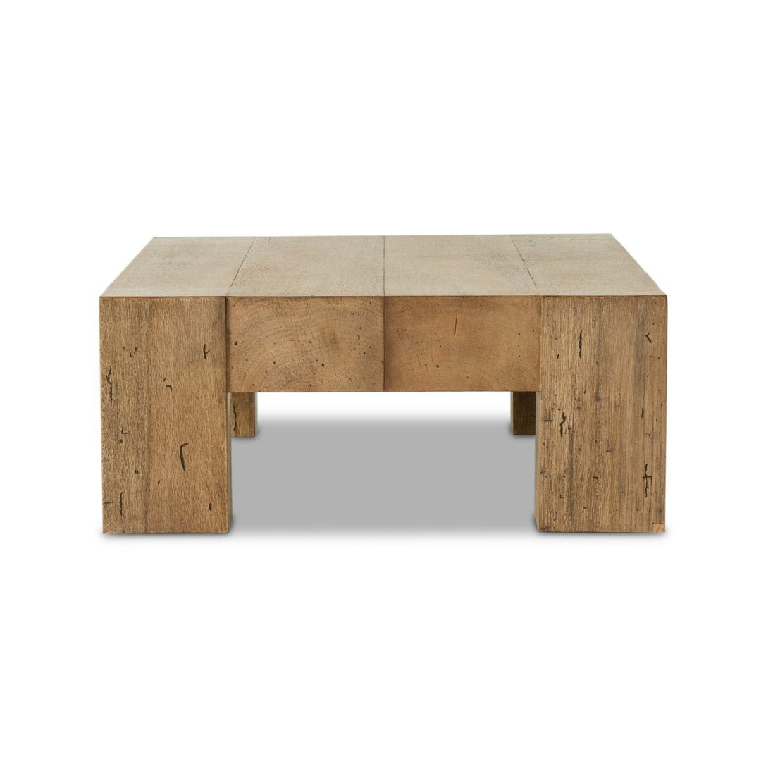 Abaso Rectangular Coffee Table in Rustic Wormwood Oak side view - Whats New Furniture Portland OR