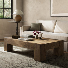 Abaso Rectangular Coffee Table in Rustic Wormwood Oak back view - Whats New Furniture Portland OR