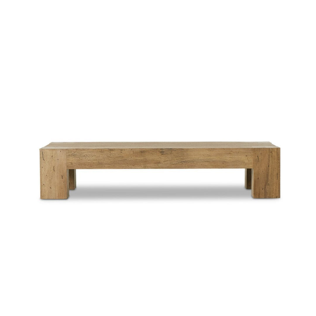 Abaso Rectangular Coffee Table in Rustic Wormwood Oak front studio view - Whats New Furniture Portland OR