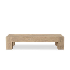 Abaso Rectangular Coffee Table in Whitewash Rustic Wormwood Oak front studio view - Whats New Furniture Portland OR