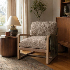Ace Chair in Taupe Shearling styled in Portland Sellwood cottage living room - Whats New Furniture