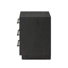 Adolfo Nightstand in Modern Black Ash side view showing three drawers - Whats New Furniture Portland OR