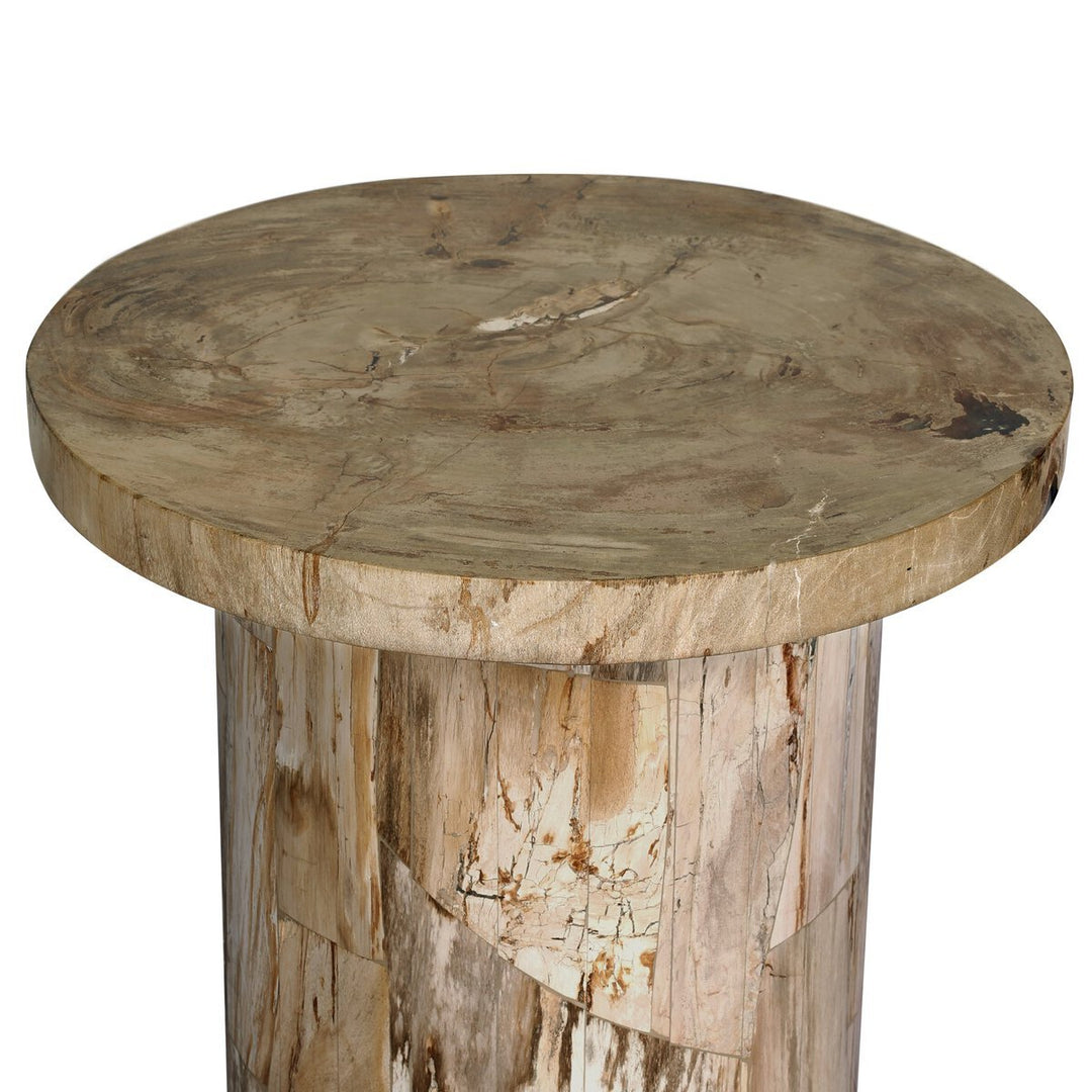 Aida End Table in Light Petrified Wood detail view - Whats New Furniture Portland OR