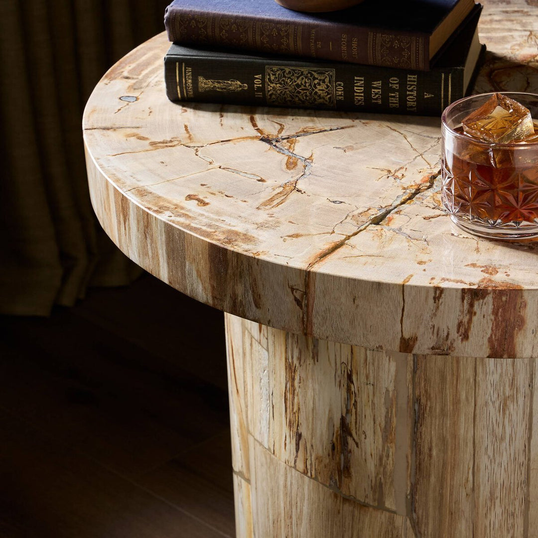Aida End Table in Light Petrified Wood detail view - Whats New Furniture Portland OR