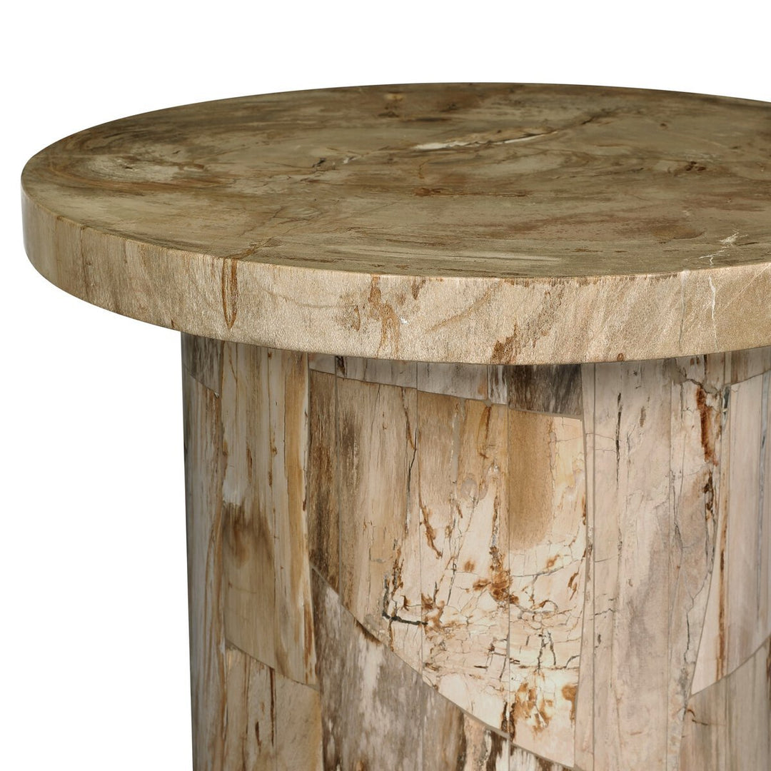 Aida End Table in Light Petrified Wood detail view - Whats New Furniture Portland OR