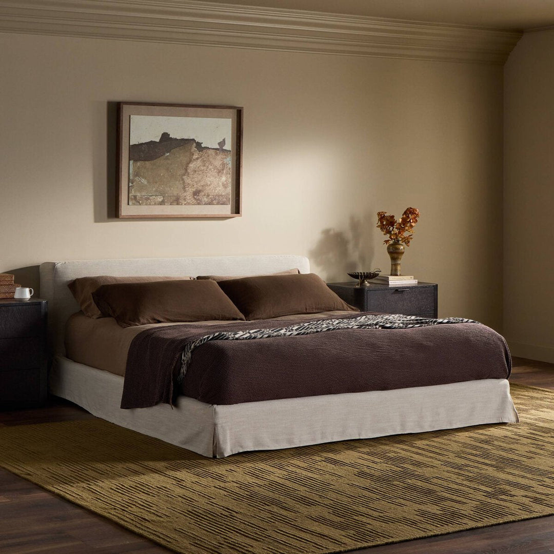 Aidan Slipcover Bed in Savoy Parchment back studio view - Whats New Furniture Portland OR