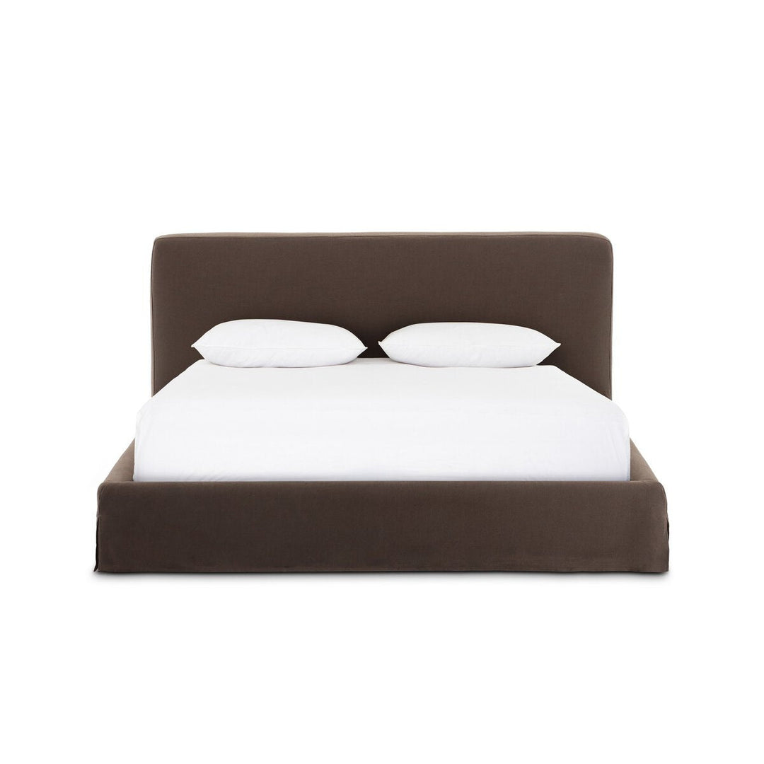Aidan Slipcover Bed in Savoy Coffee front studio view - Whats New Furniture Portland OR