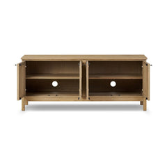 Alessio Media Console in Aged Natural Oak Veneer fifth detail view - Whats New Furniture Portland OR