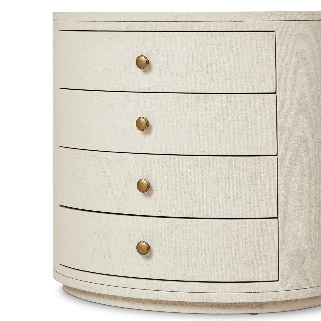 Amelia Oval Nightstand in Ivory Painted Linen painted linen finish detail view - Whats New Furniture Portland OR