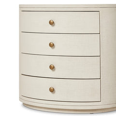 Amelia Oval Nightstand in Ivory Painted Linen painted linen finish detail view - Whats New Furniture Portland OR