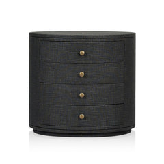 Amelia Oval Nightstand in Black Linen front studio view - Whats New Furniture Portland OR