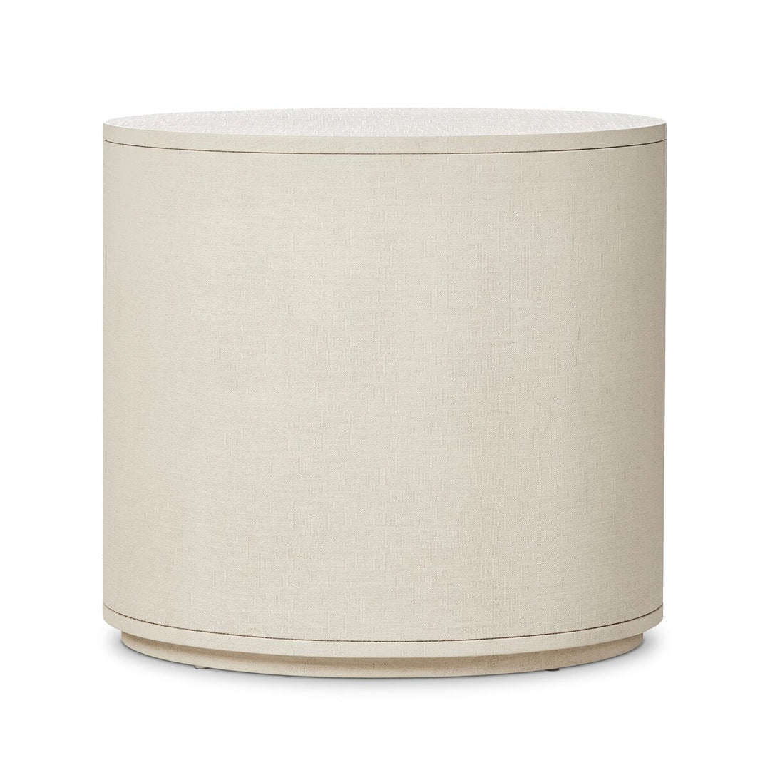 Amelia Oval Nightstand in Ivory Painted Linen hardware pull detail view - Whats New Furniture Portland OR