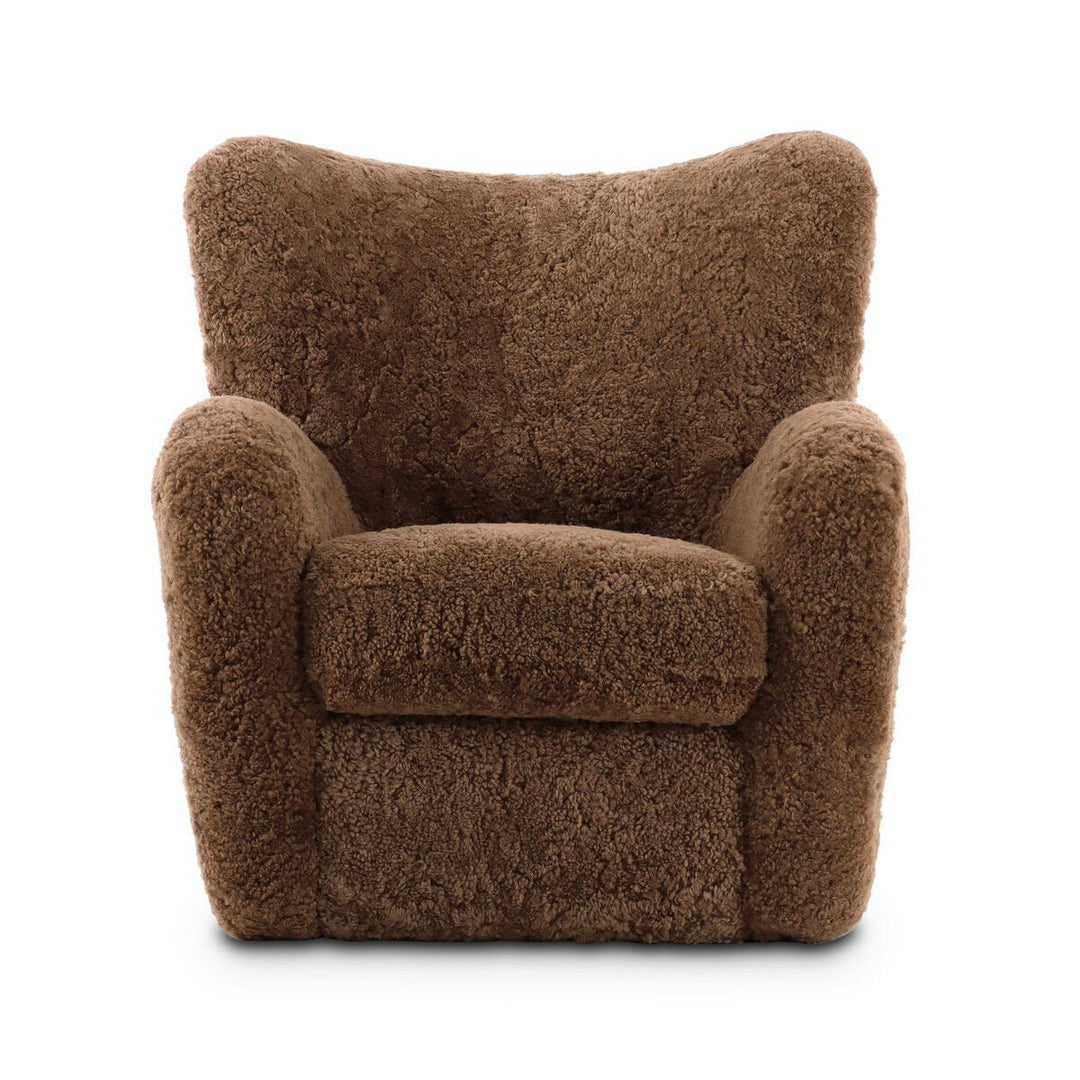 Amelie Chair in Amber Shearling front studio view - Whats New Furniture Portland OR