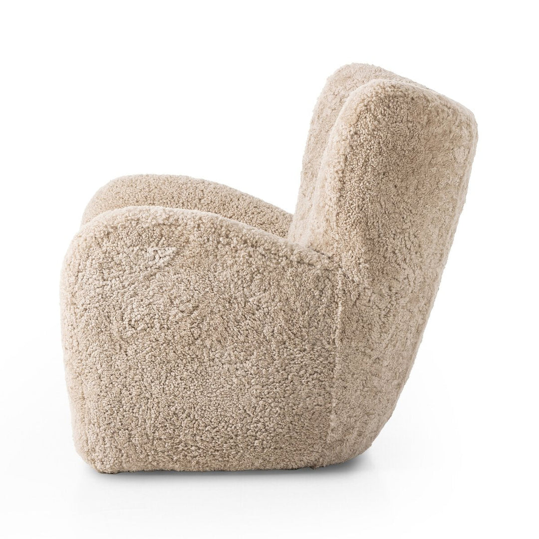 Amelie Chair in Beige Shearling side studio view - Whats New Furniture Portland OR