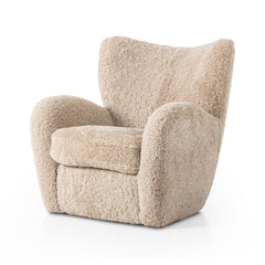Amelie Chair in Beige Shearling three-quarter studio view - Whats New Furniture Portland OR