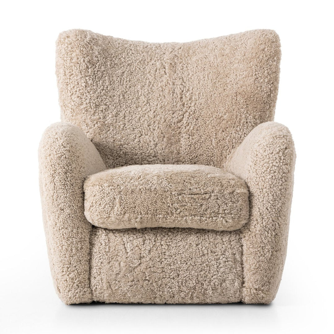 Amelie Chair in Beige Shearling front studio view - Whats New Furniture Portland OR