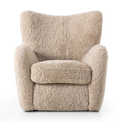 Amelie Chair in Beige Shearling front studio view - Whats New Furniture Portland OR