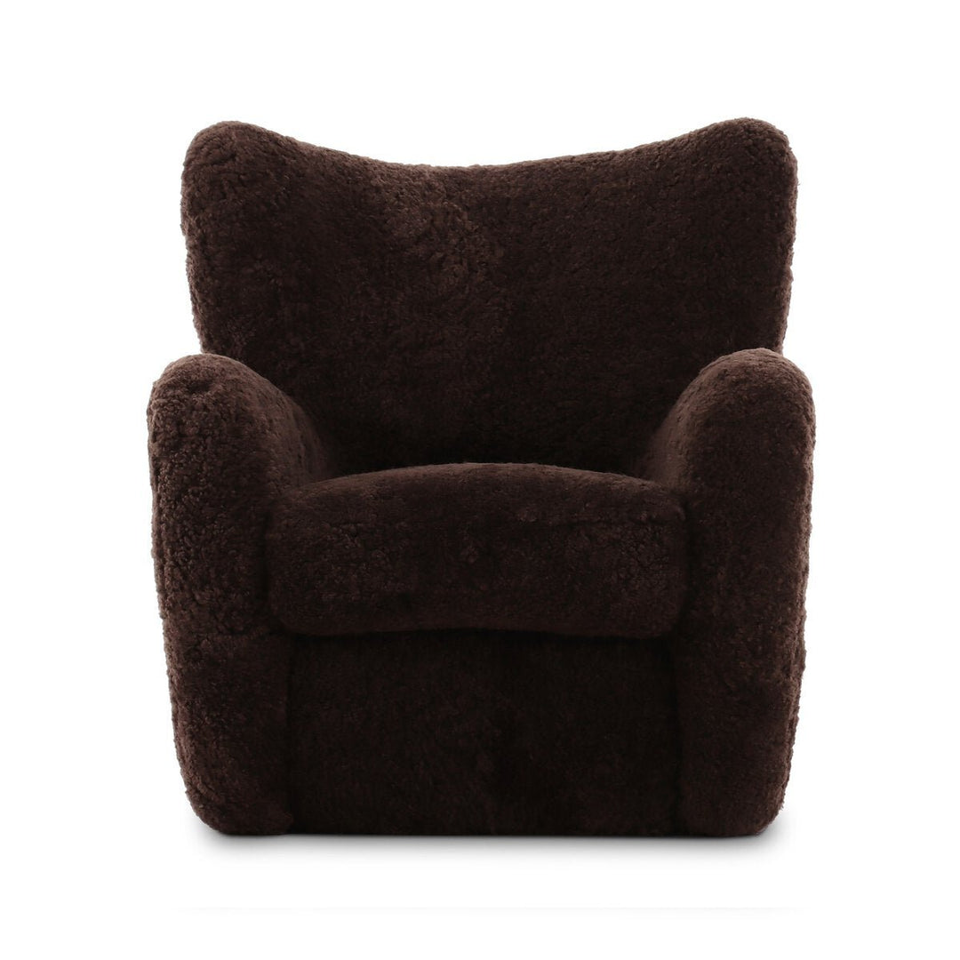 Amelie Chair in Cocoa Shearling front studio view - Whats New Furniture Portland OR