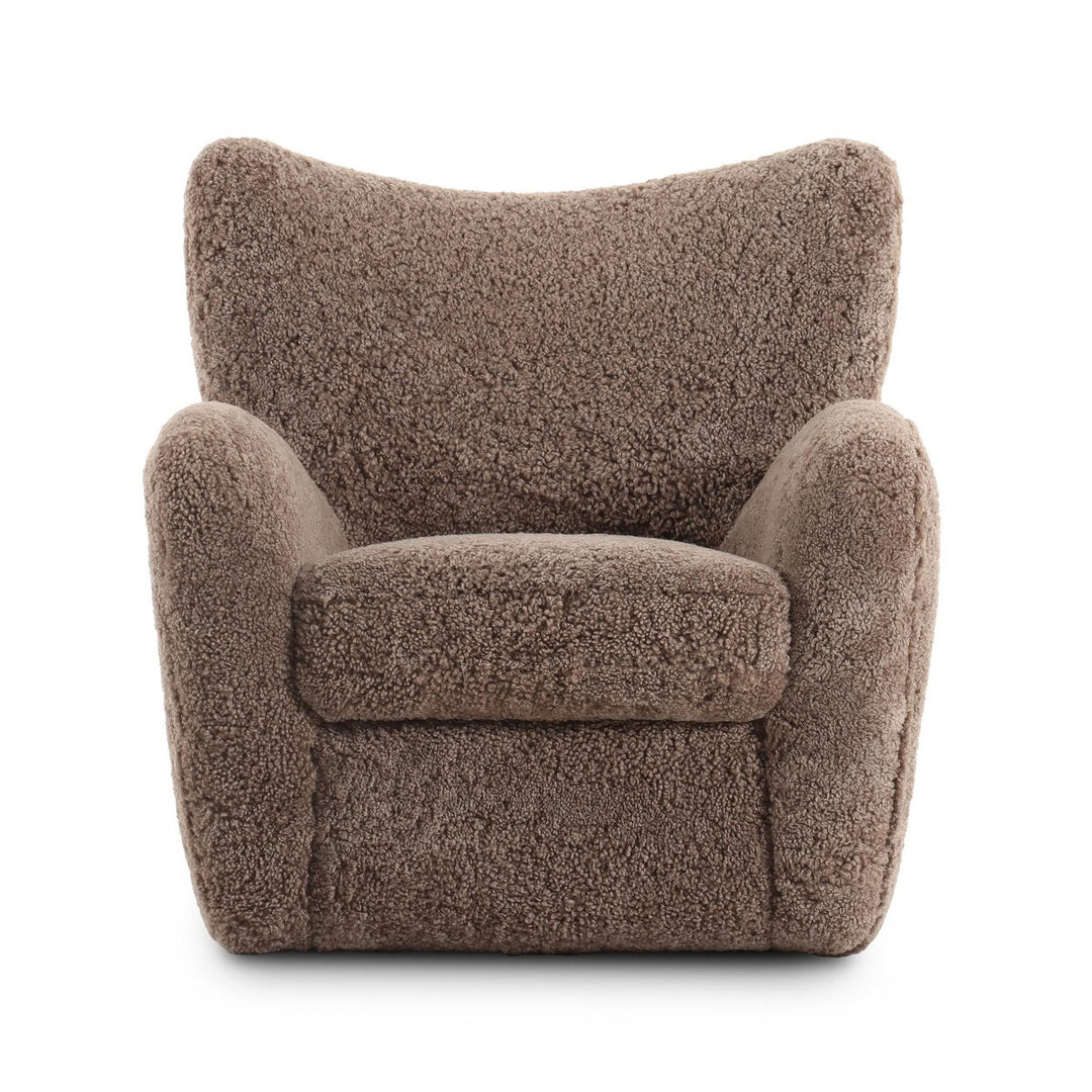 Amelie Chair in Taupe Shearling front studio view - Whats New Furniture Portland OR