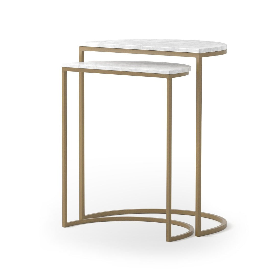 Ane Nesting Tables in White Marble three-quarter view - Whats New Furniture Portland OR