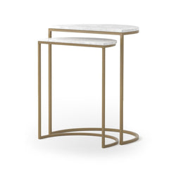 Ane Nesting Tables in White Marble three-quarter view - Whats New Furniture Portland OR