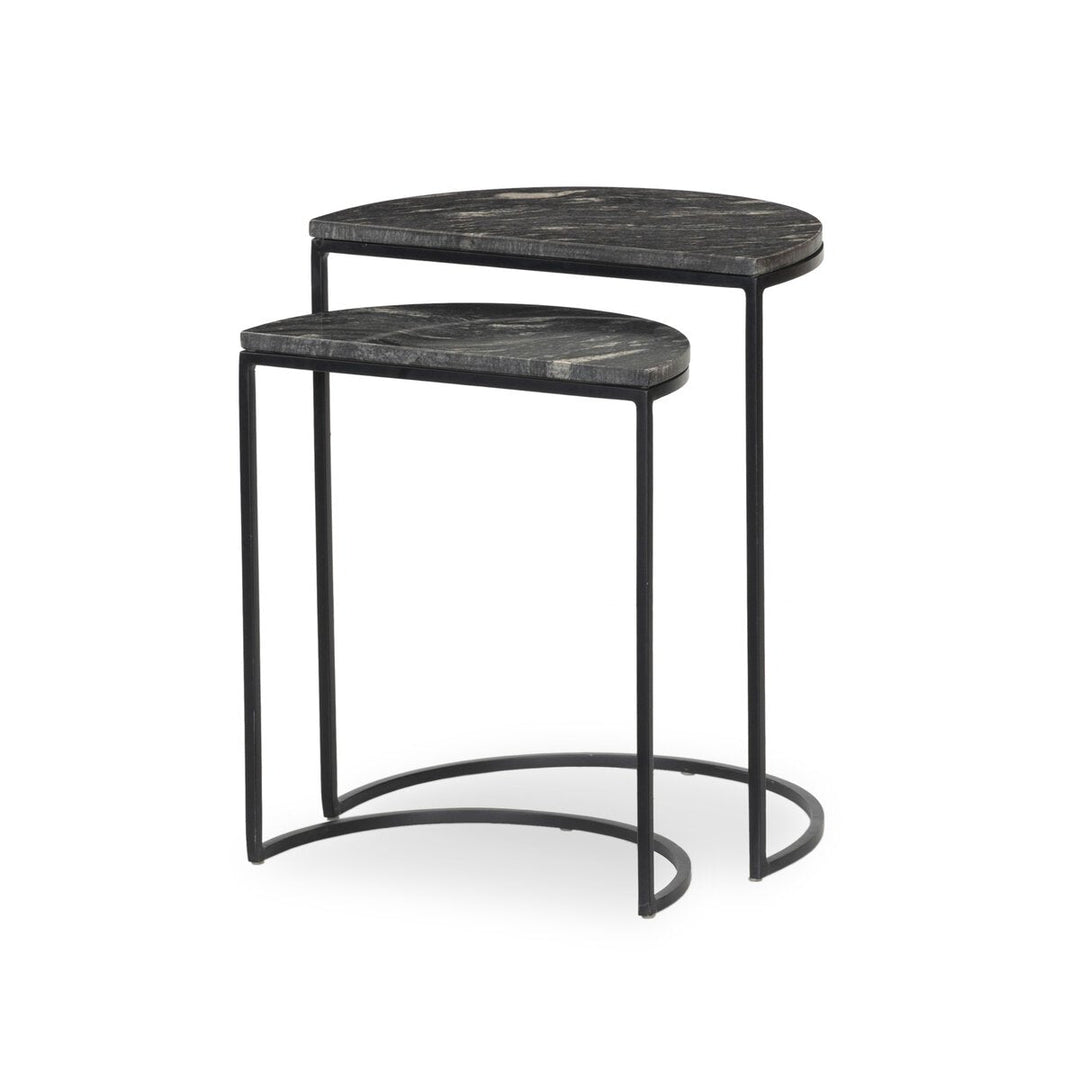 Ane Nesting Tables in Polished Black Marble three-quarter view - Whats New Furniture Portland OR