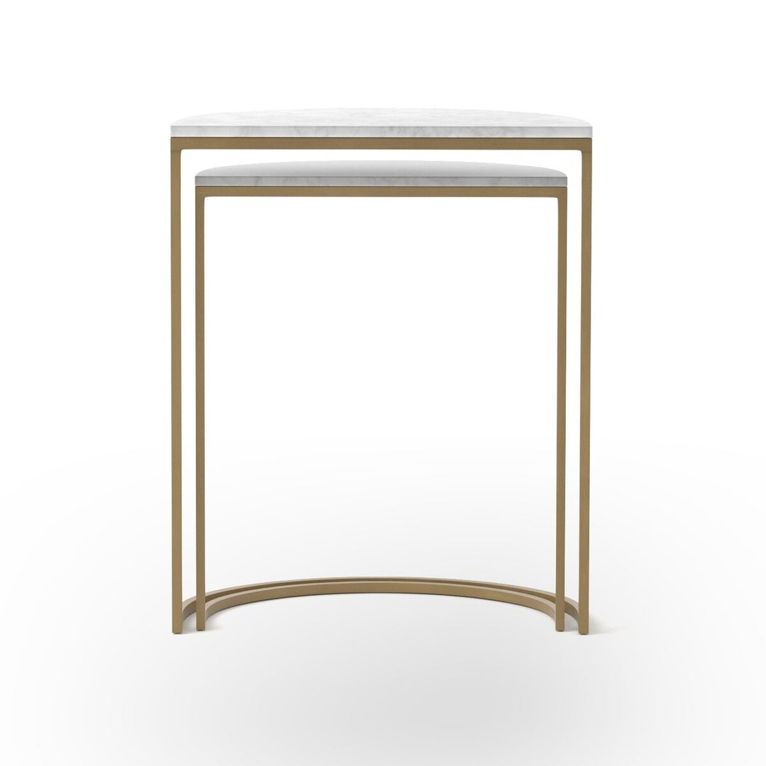 Ane Nesting Tables in White Marble front studio view - Whats New Furniture Portland OR