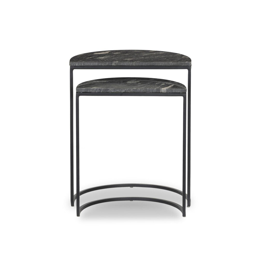 Ane Nesting Tables in Polished Black Marble front studio view - Whats New Furniture Portland OR
