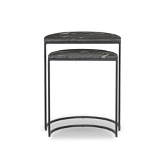 Ane Nesting Tables in Polished Black Marble front studio view - Whats New Furniture Portland OR