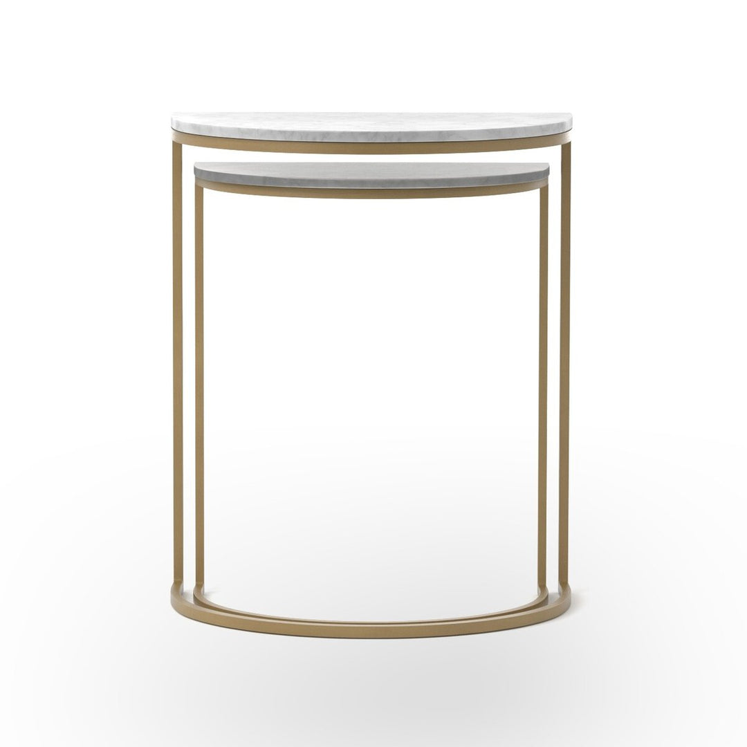 Ane Nesting Tables in White Marble detail view - Whats New Furniture Portland OR