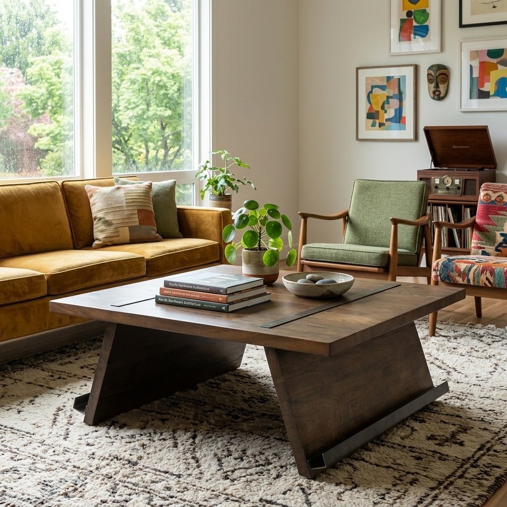 Arcadia Coffee Table styled in a bright Portland mid-century modern interior - Whats New Furniture