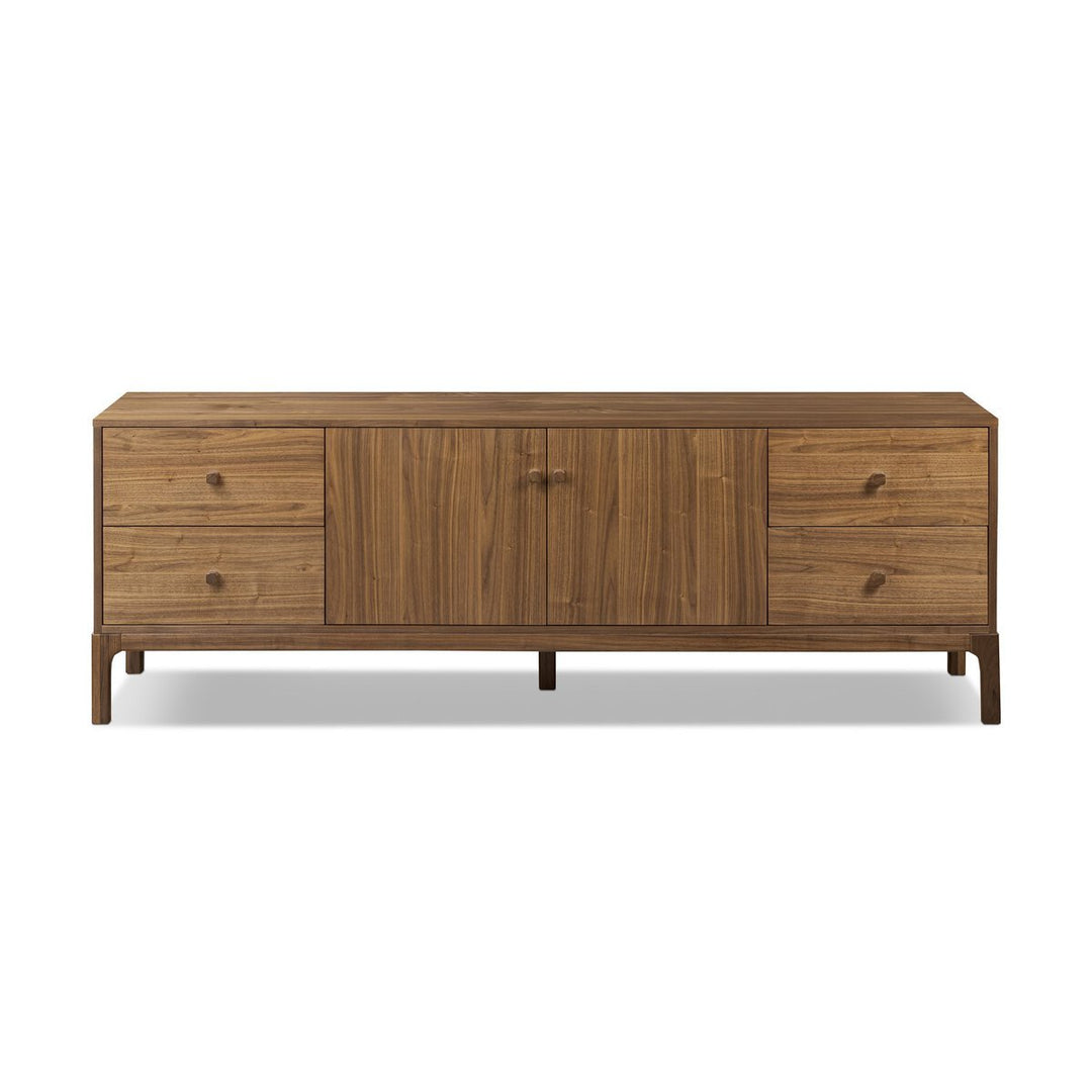Arturo Media Console in Natural Walnut Veneer front studio view - Whats New Furniture Portland OR