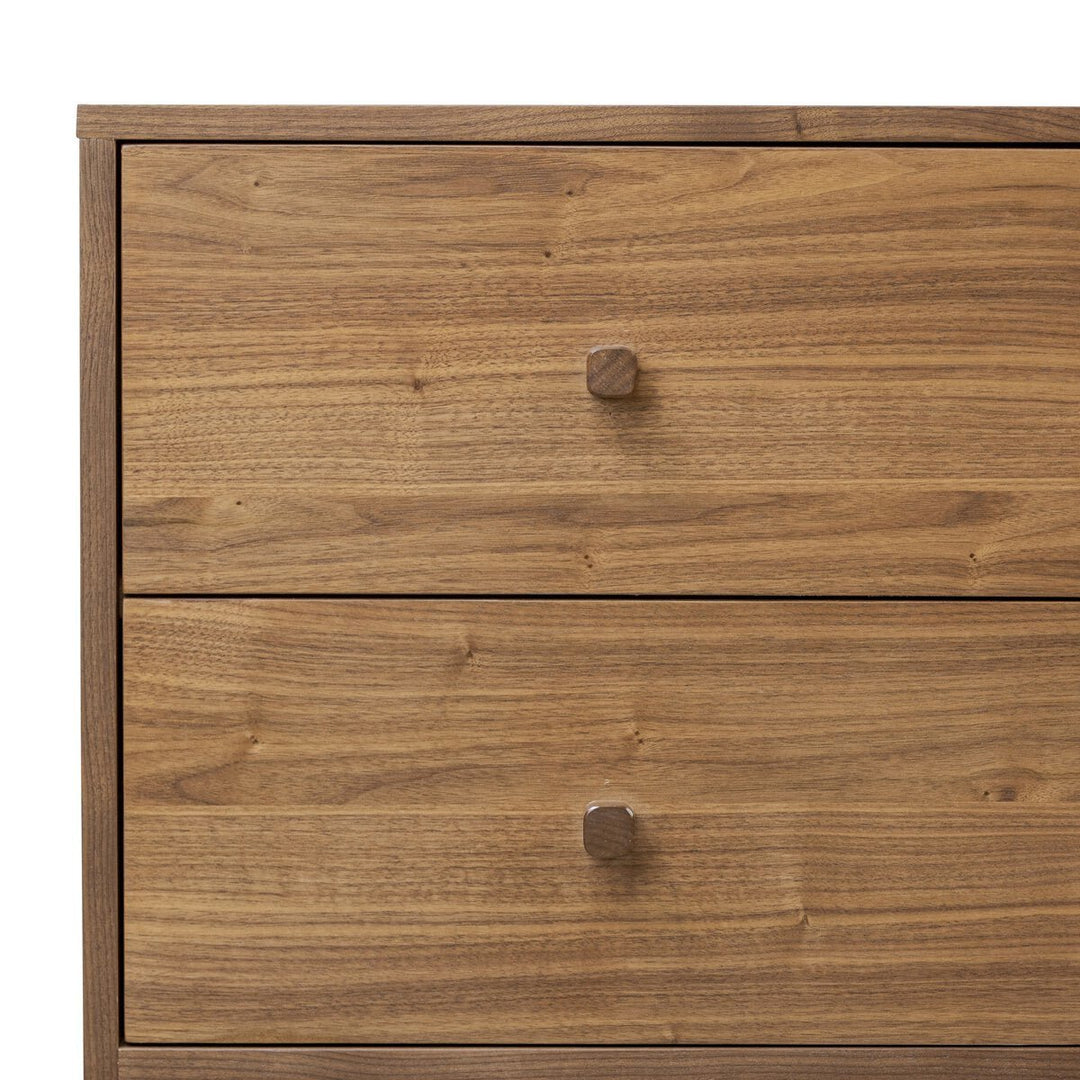 Arturo Media Console in Natural Walnut Veneer detail view of interior storage - Whats New Furniture Portland OR