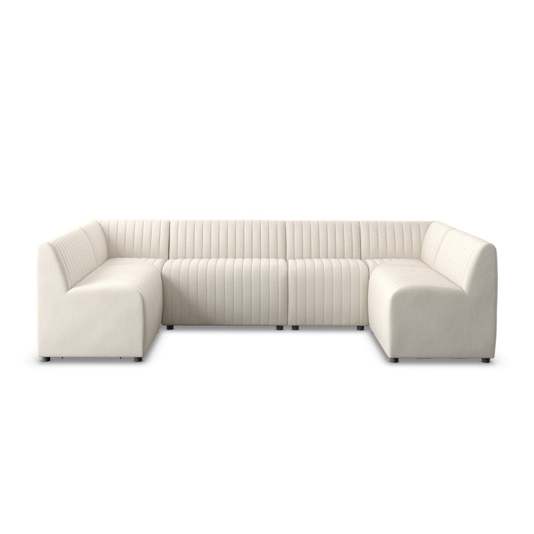 Augustine U-Shape Dining Banquette in Capri Oatmeal alternate front view - Capri Oatmeal dining banquette by Four Hands - Whats New Furniture Portland OR