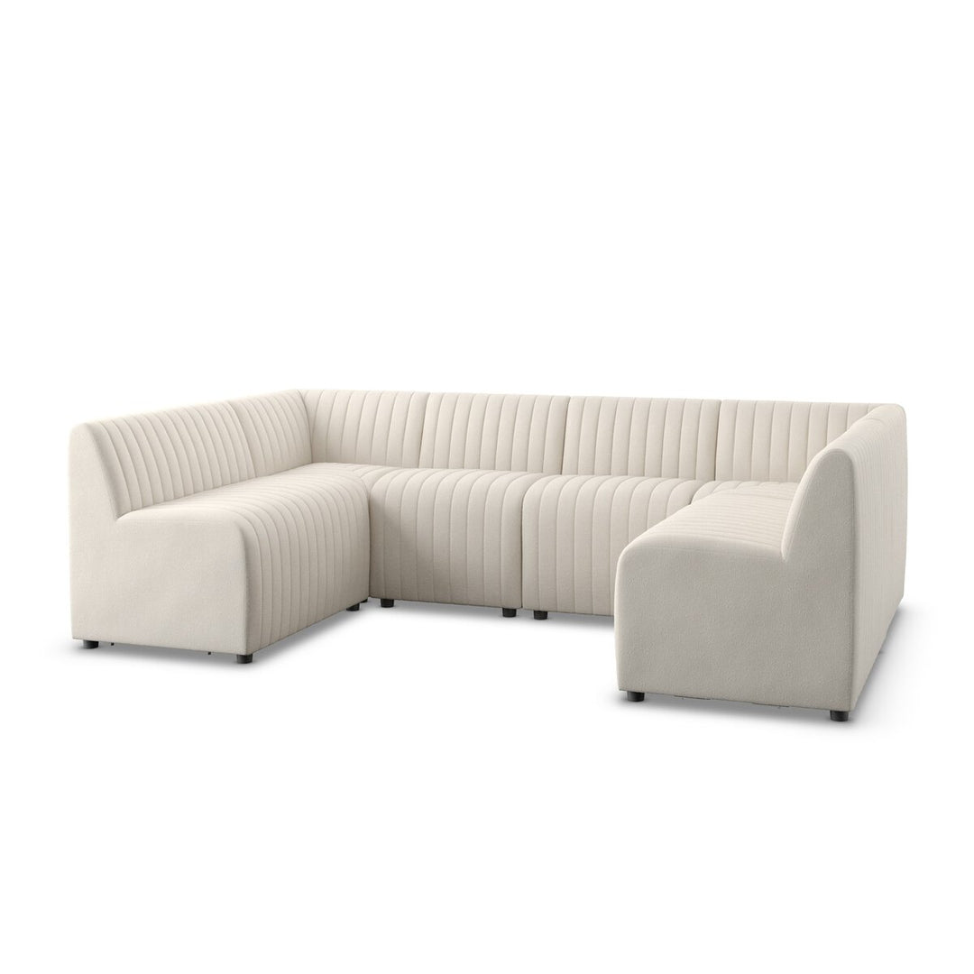Augustine U-Shape Dining Banquette in Capri Oatmeal side angle - Capri Oatmeal dining banquette by Four Hands - Whats New Furniture Portland OR