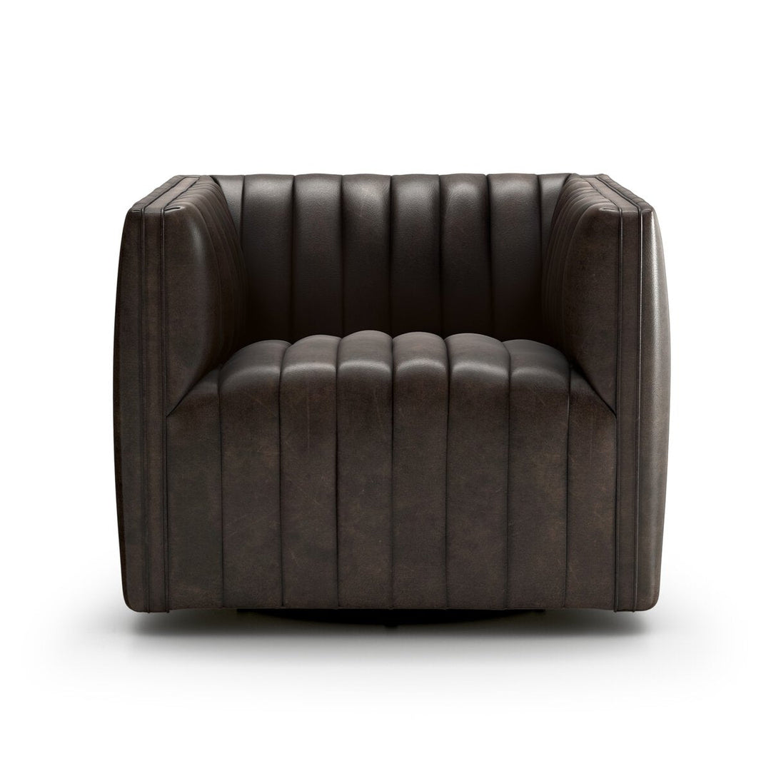Augustine Swivel Chair in Deacon Wolf front studio view - Whats New Furniture Portland OR