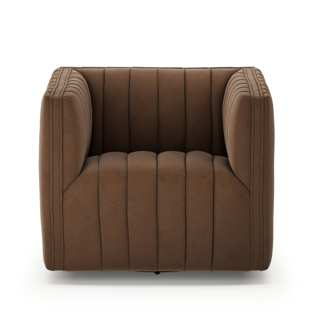 Augustine Swivel Chair in Maestro Cigar front studio view - Whats New Furniture Portland OR